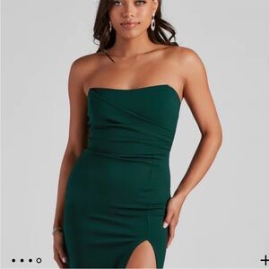 Kaia Strapless High Slit Forest Green Formal Dress Size Small Windsor